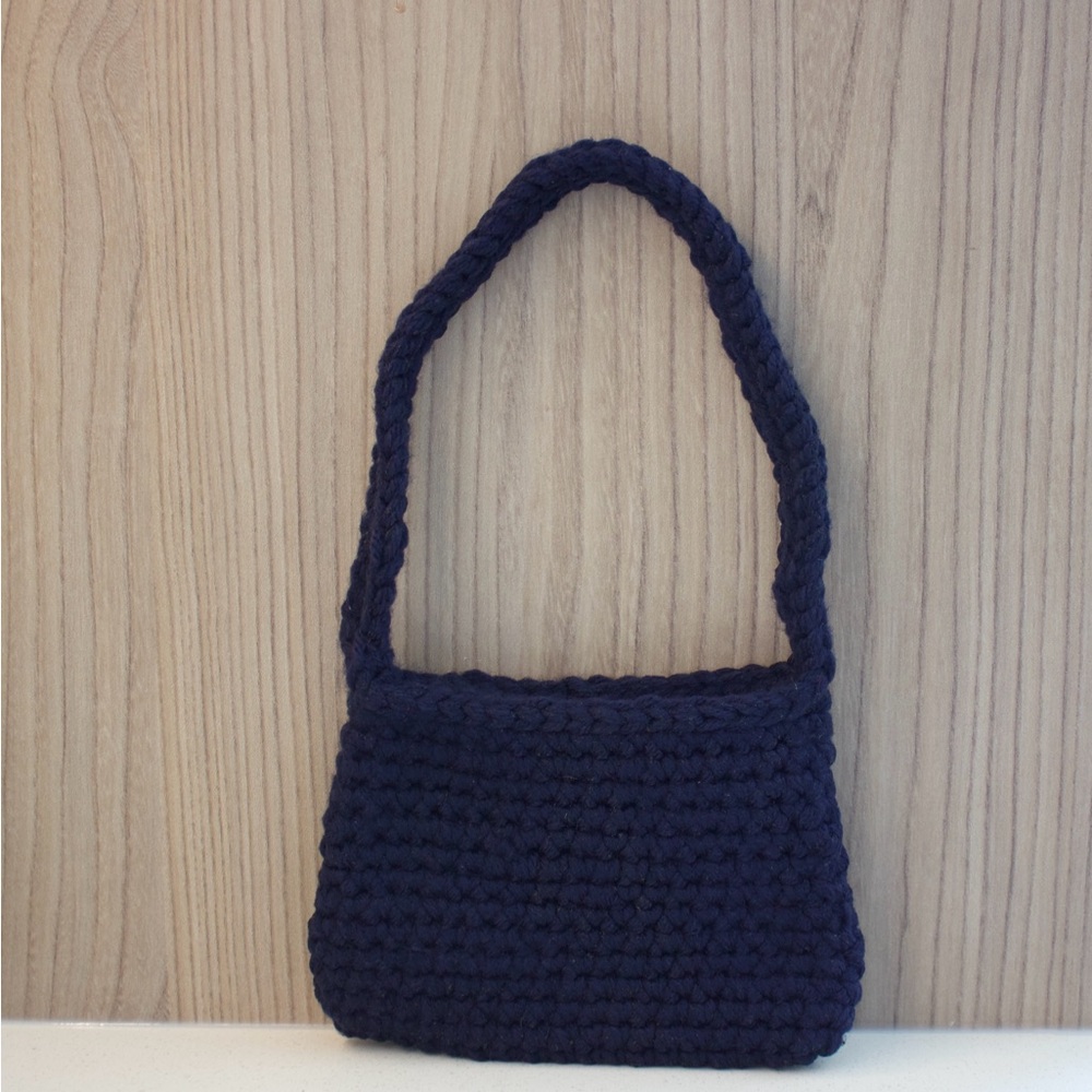 Small Blue Crochet Handmade Purse with Cherry Charm - Picture 3 of 5